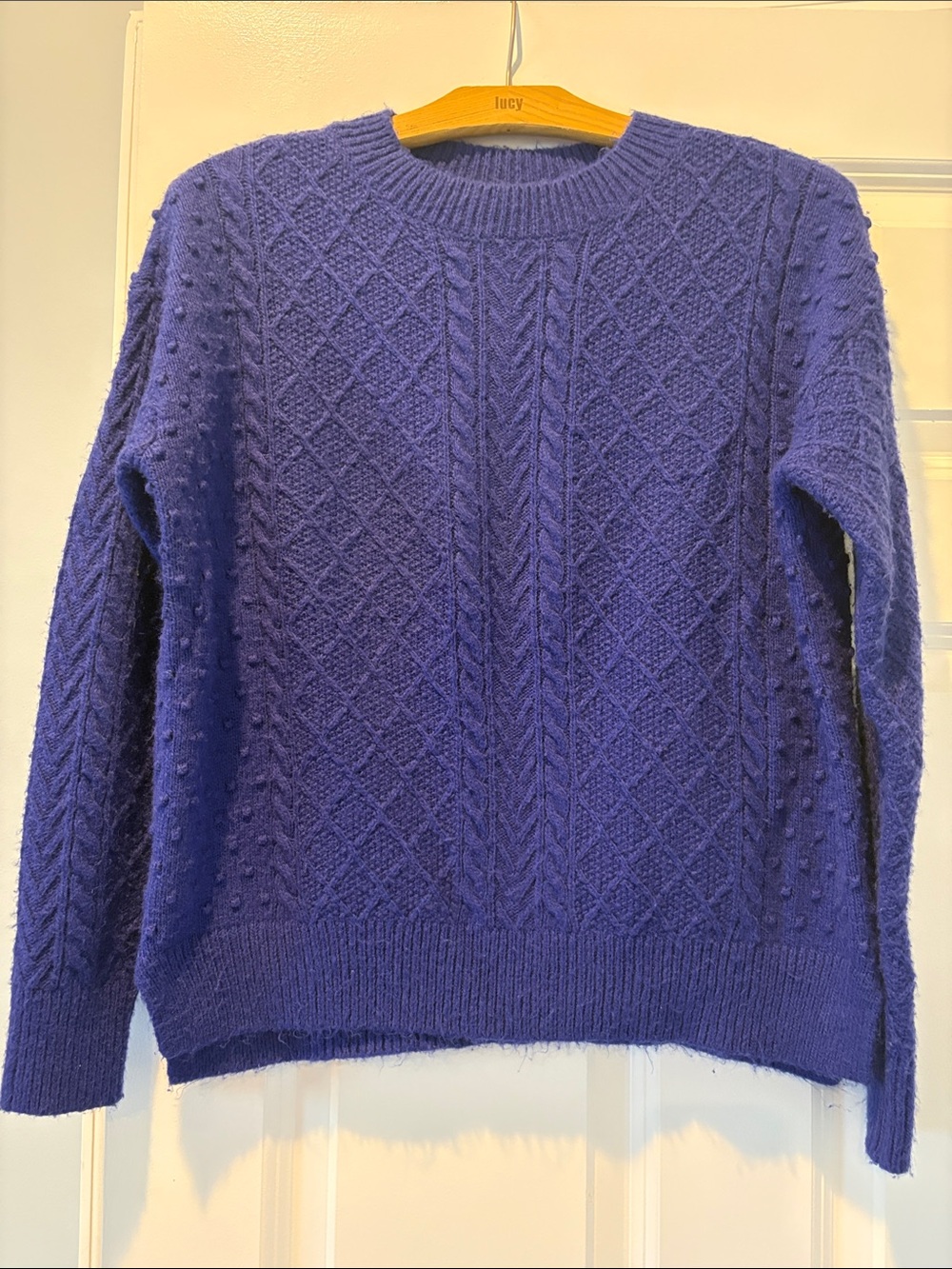 Ann Taylor Purple Textured Cable Crewneck Sweater